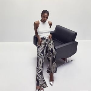 Mango Stylish Black and White Geometric Women's Pants Trousers